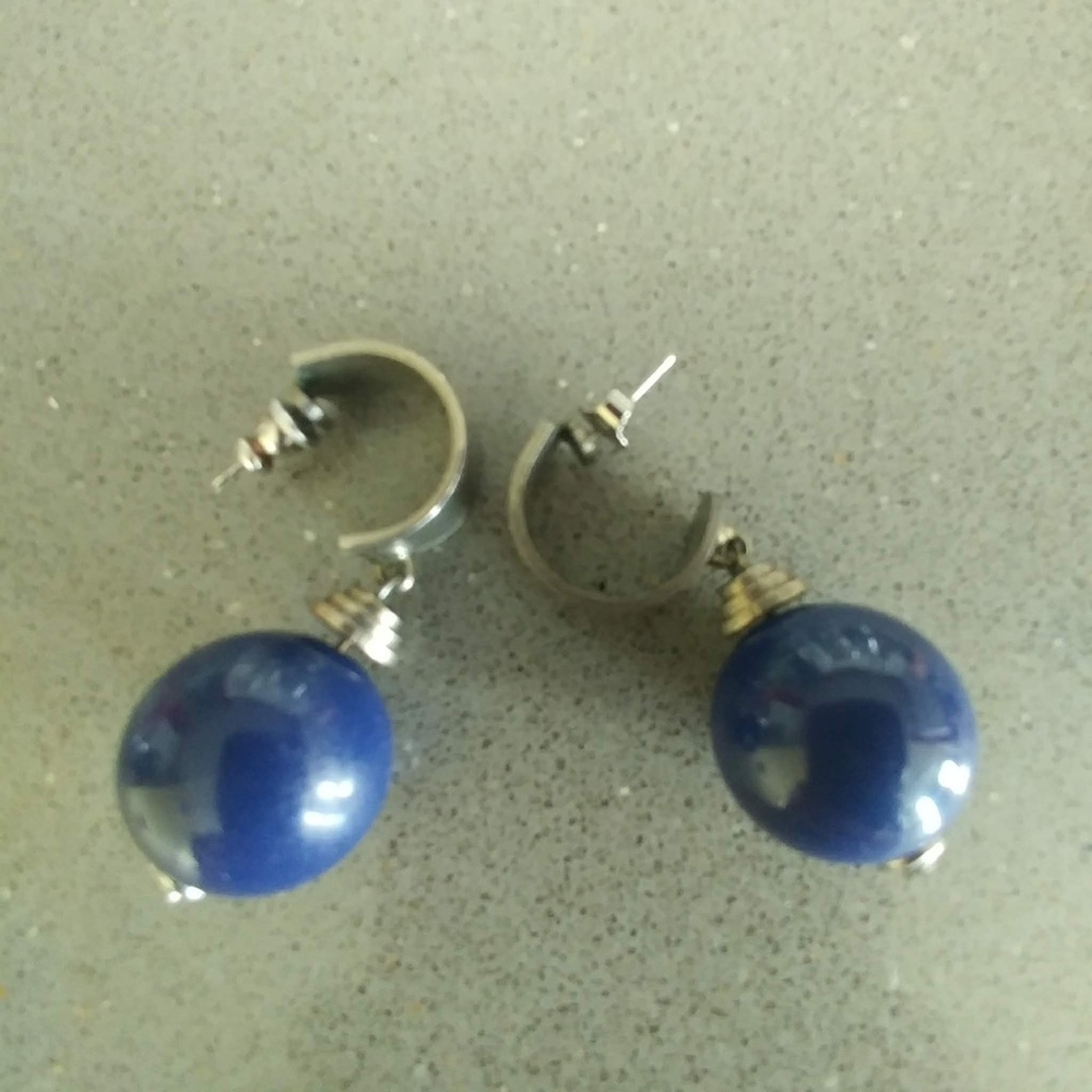 Navy dropped ball earrings